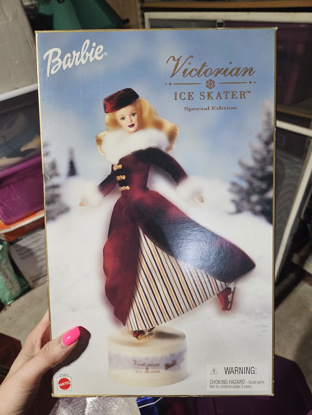 Barbie Victorian Ice Skater Figurine - Burgundy, White, Gold